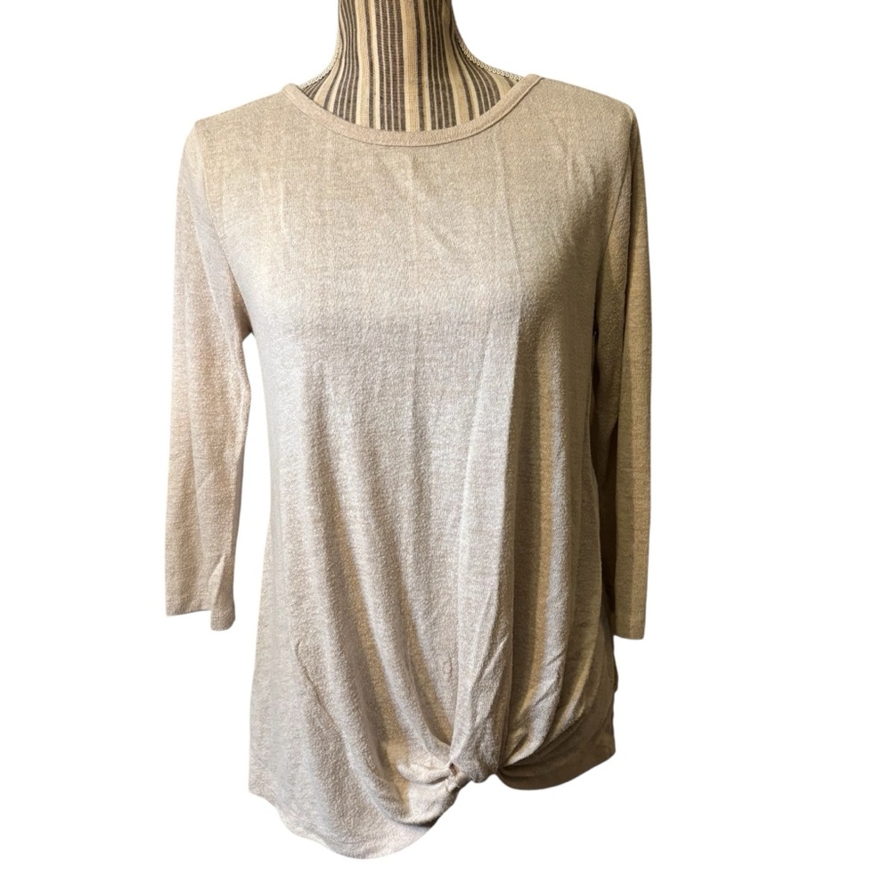 Pink Clover Tunic Top Small Cream/ Beige 3/4 Sleeve Knot Design Soft Lightweight